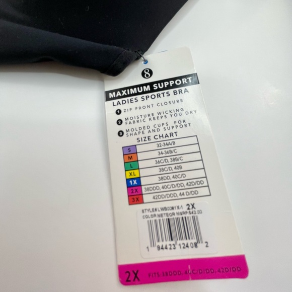 Black padded zipper-front sports bra, maximum support - Picture 3 of 3